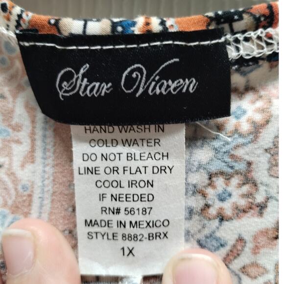 Star Vixen Women's Size 1X Orange & Blue Scoop Neck Mixed Pattern Tunic Top - Picture 4 of 5